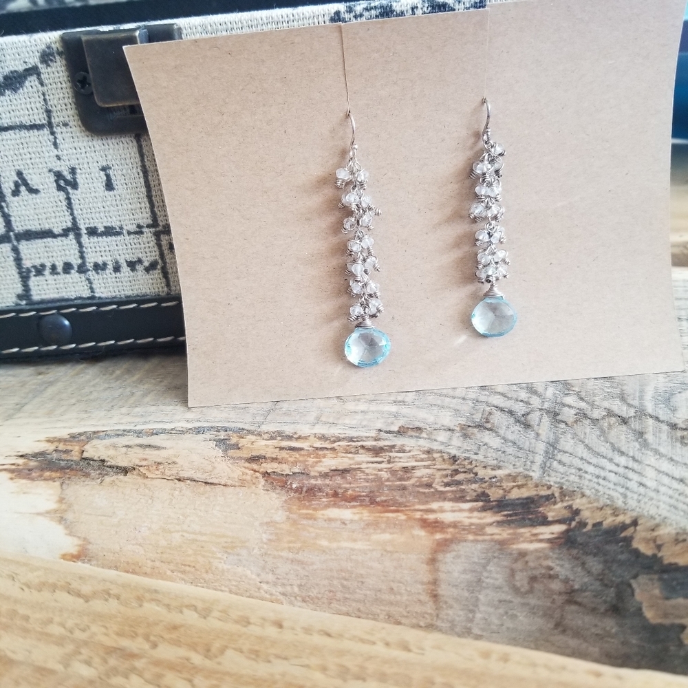 Earrings light blue gemstone dangles - Picture 4 of 7